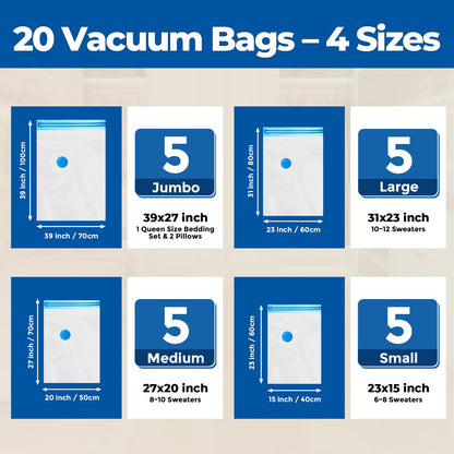 ETENWOLF Vacuum Storage Bags for Travel with Rechargeable Wireless Pump, Vacuum Seal Bags for Clothes and Travel, Space Saver Bags in Carry-On Sizes, Perfect for Luggage and Suitcases, 12 Combo