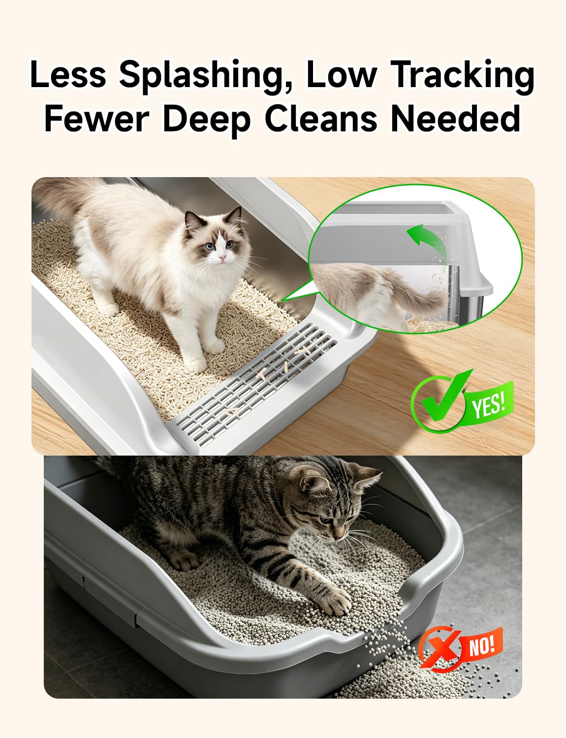 Stainless Steel Cat Litter Box, Odor Free Metal Litter Box with High Sides Lid, Open Top Low Entry Litter Pan Include Scoop Easy Cleaning Anti-Scratch Kitty Cat Box Anti-Urine Leakage, Non-Sticky