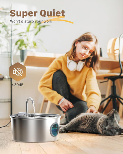 Katzen-Trinkbrunnen aus Edelstahl: Katzenbrunnen - 2,2L/74oz Wasserbrunnen für Katzen - Trinkbrunnen für Katzen - Automatischer Haustierwasserspender - Hundenapf - für Haustiere & Kleintiere