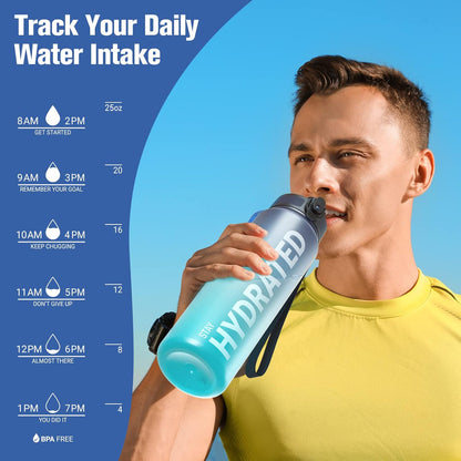Sahara Sailor Trinkflasche, 950ml Motivations-Sportflasche mit Zeitmarkierung – Trinkzeiten – Tritan, BPA-frei, weite Öffnung auslaufsicher, Fast-Flow-Technologie mit Reinigungsbürste (1 Flasche)
