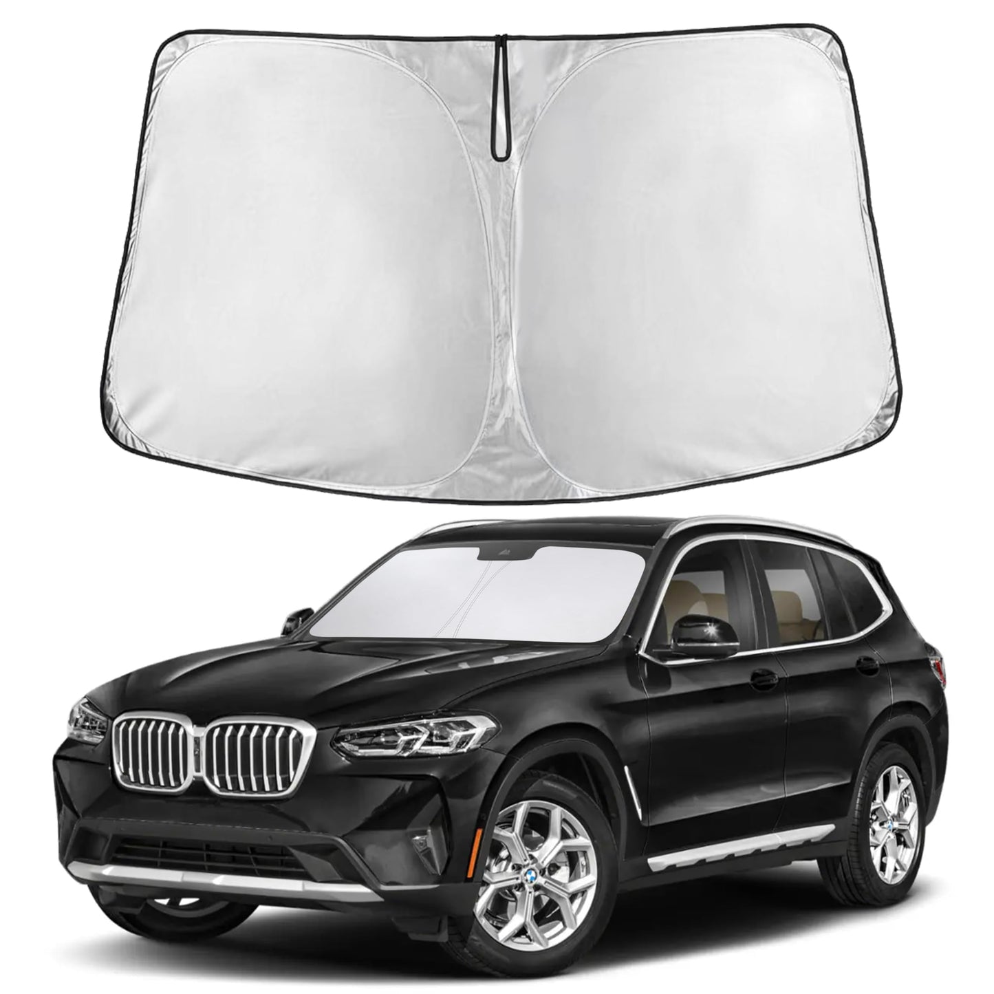 EcoNour Car Windshield Sunshade | Blocks 99% Heat & Keeps Interior Cool | Universal Fits Cars, SUVs, Trucks | Automotive Sun Screen, Visor & Car Accessories for Summer | Medium (64x32 Inches)