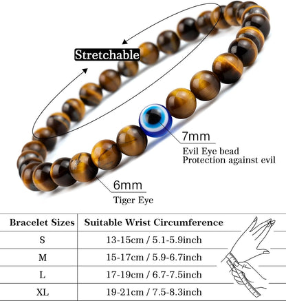 6 mm Böses Auge Armband aus schwarzen Kristallen – verstellbares Set aus Natursteinen für Herren und Damen, Schutzamulett als Geschenk für den Alltag/Geburtstag/Jahrestag
