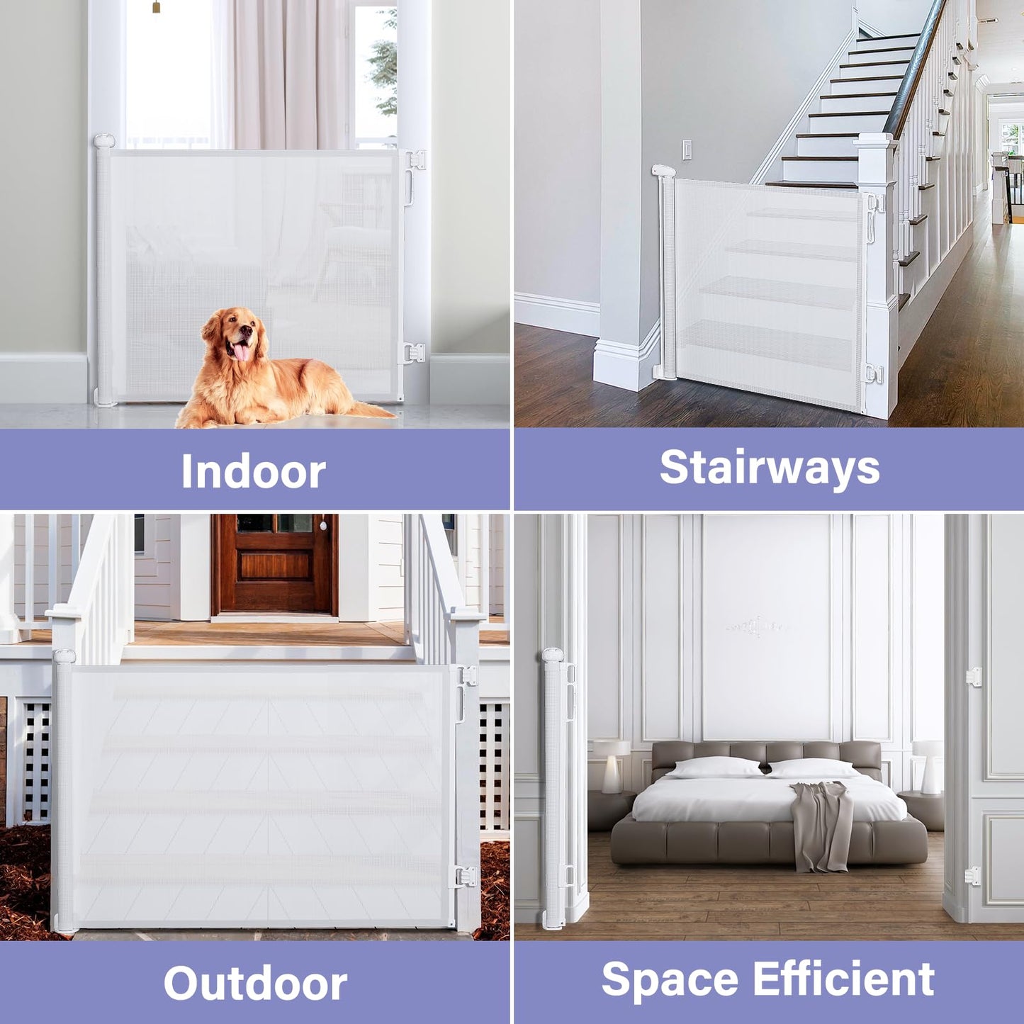 Retractable Baby Gates No Drilling, PRObebi Retractable Dog Gate for the House Extends to 54" Wide 33" Tall, Gates for Baby Indoor, Stair Gate for Outdoor, Staris, Hallways, Doorways, Deck, Porch