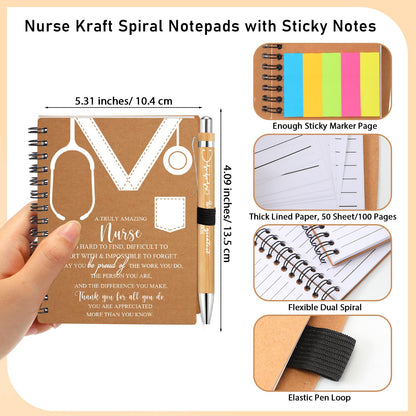 Jetec 48 Set 2026 CNA Week Gifts Bulk Nurse Appreciation Gift Set Small Inspirational Kraft Spiral Nursing Notebooks with Sticky Notes Pens for Healthcare Medical Hospital Coworker Staff Office