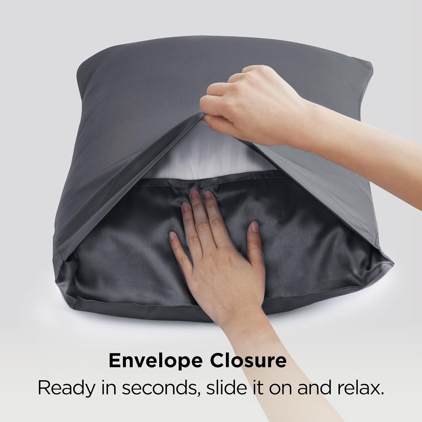 Bedsure Satin-Kissenbezug, Queen-Size, 2er-Pack, Seidenkissenbezügen ähnlich, seidige Kissenhüllen mit Hotelverschluss, Raumdeko, Valentinsgeschenke für Frauen und Männer, Grau, 50x75 cm