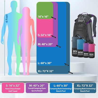 BOGI Mikrofaser Reise-Sporthandtuch – Schnelltrocknendes Handtuch, weiches, leichtes Mikrofaser Campinghandtuch, saugfähiges, kompaktes Reisehandtuch für Camping, Fitnessstudio, Strand, Bad, Yoga, Schwimmen, Rucksacktouren (M:40''x20''-Dunkelblau)