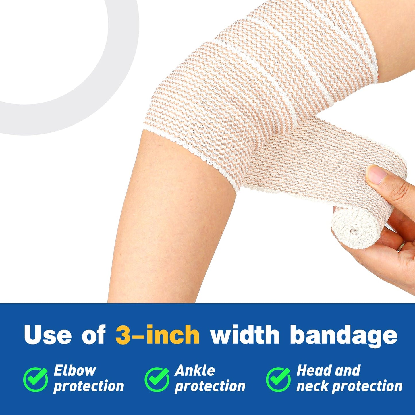 AZEN Premium 8 Pack Elastic Bandage Wrap (2x2", 2x3", 2x4", 2x6"), Compression Wrap Bandage for Legs, Ankle, Knee, Tummy, Body, Latex-Free, Lymphedema Wraps for Legs