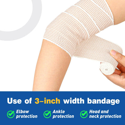 AZEN Premium 8 Pack Elastic Bandage Wrap (2x2", 2x3", 2x4", 2x6"), Compression Wrap Bandage for Legs, Ankle, Knee, Tummy, Body, Latex-Free, Lymphedema Wraps for Legs