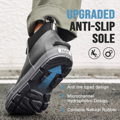 Men's Deck Boots, Waterproof Ankle Rain Boots with Anti-Slip Traction, Rubber Garden & Fishing Boots for Boating, Camping, Farming & Outdoor Work