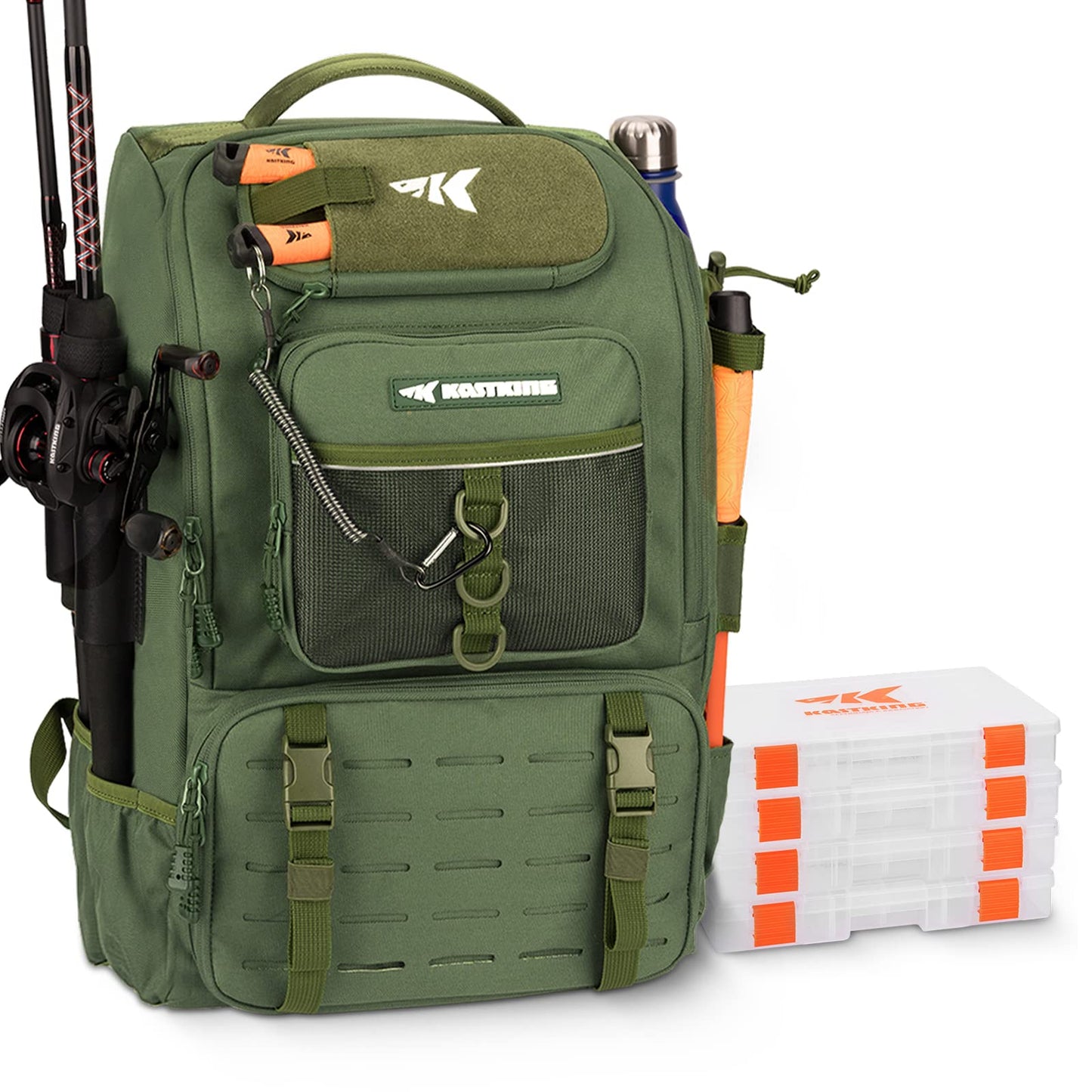 KastKing KarryAll Fishing Tackle Backpack with Rod Holder 4 Tackle Boxes,40/26L Tackle Bag Storage Fishing Gear and Equipment
