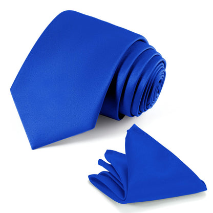 JUNMEISI Black Tie Set in Gift Box Mens Solid Color 3.15" (8CM) Black Necktie and Pocket Square Set