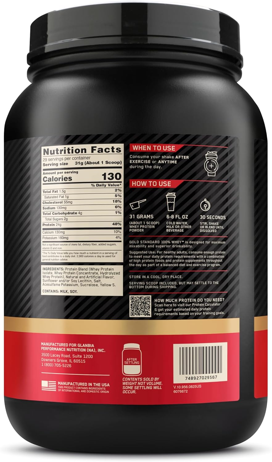 OPTIMUM NUTRITION Gold Standard 100% Whey Protein Powder, Banana Cream, 907g - [packaging may vary]