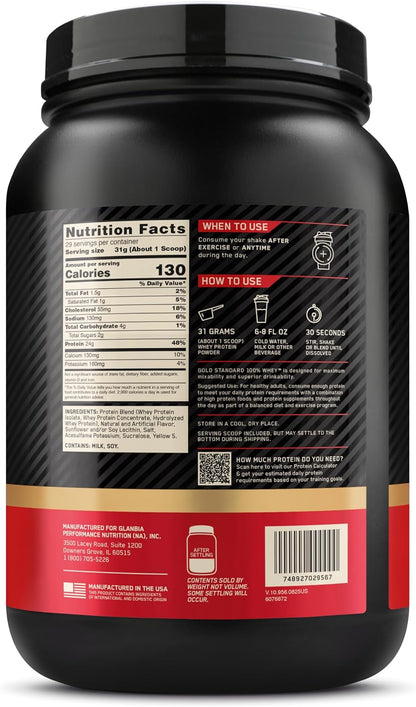 OPTIMUM NUTRITION Gold Standard 100% Whey Protein Powder, Banana Cream, 907g - [packaging may vary]