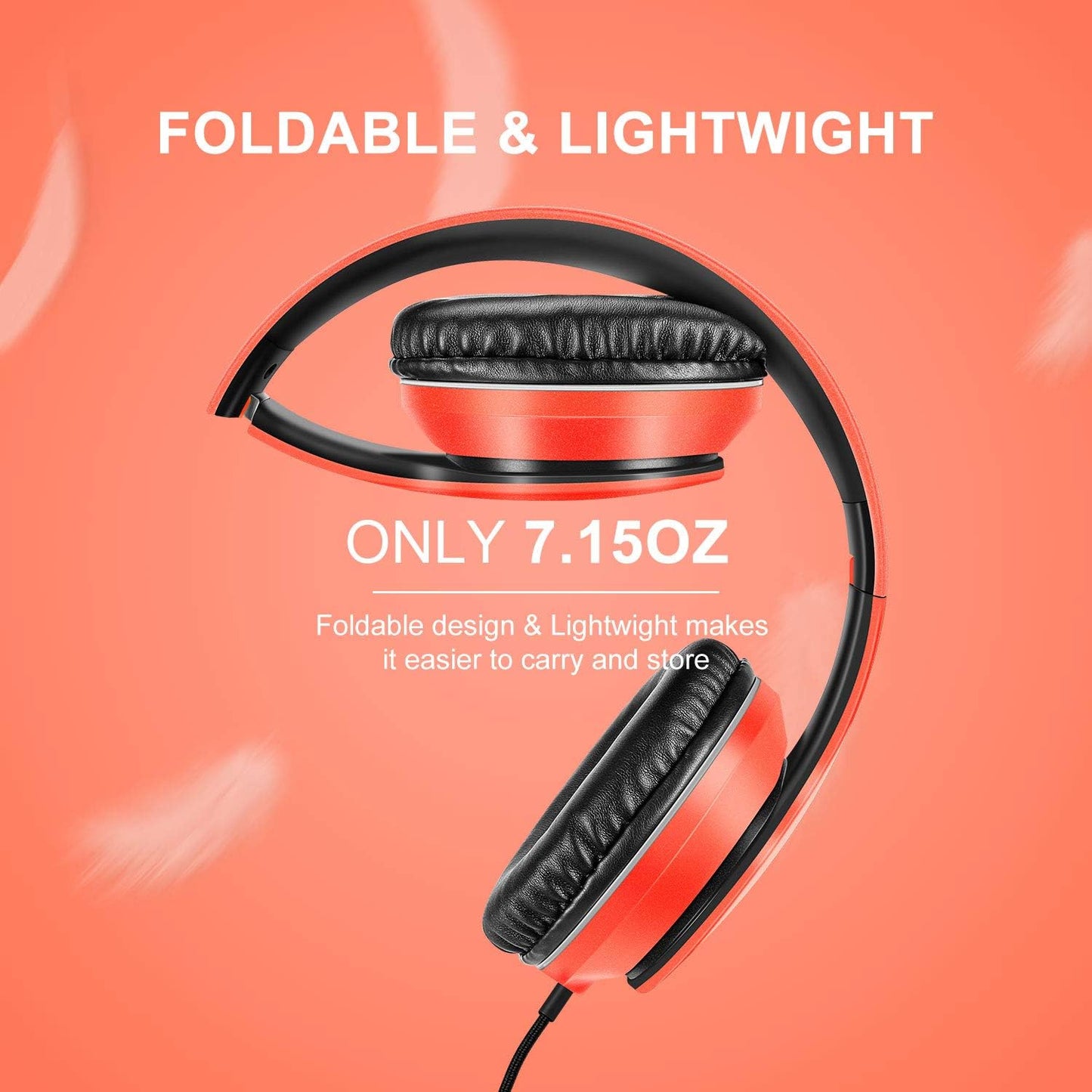 LORELEI X6 Over-Ear Kabelgebundene Stereo-Bass-Kopfhörer mit Mikrofon, Leicht, Faltbar & Portabel mit 1,45M Kabel ohne Verheddern für Smartphone, Tablet, MP3/4, Space Black