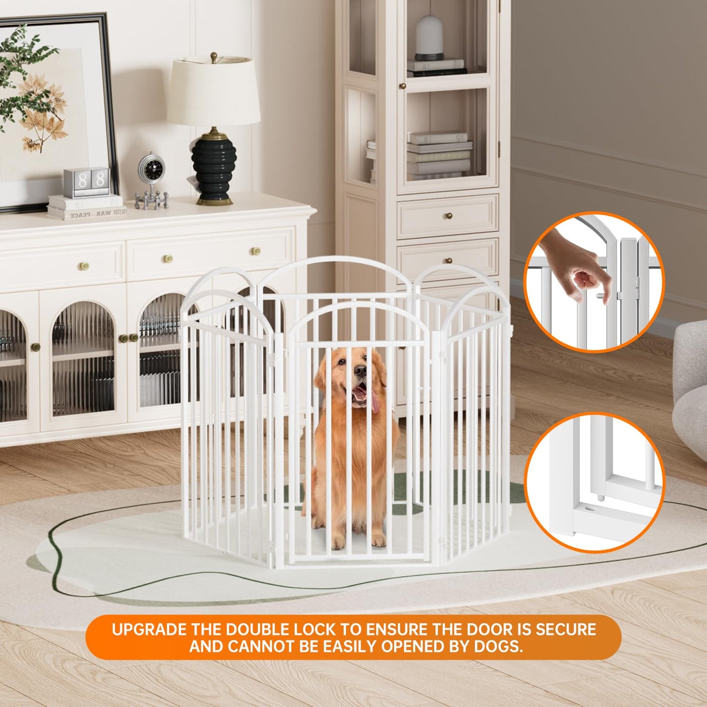 SNUOWU 4 Panels Full Matel Freestanding Dog Gates with Door, 96"Extra Wide 36"Tall Free Standing Dog Pet Gate for Indoor & Outdoor. Foldable Pet Fences for Doorways, House, Stairs, Porch, Deck, Yard