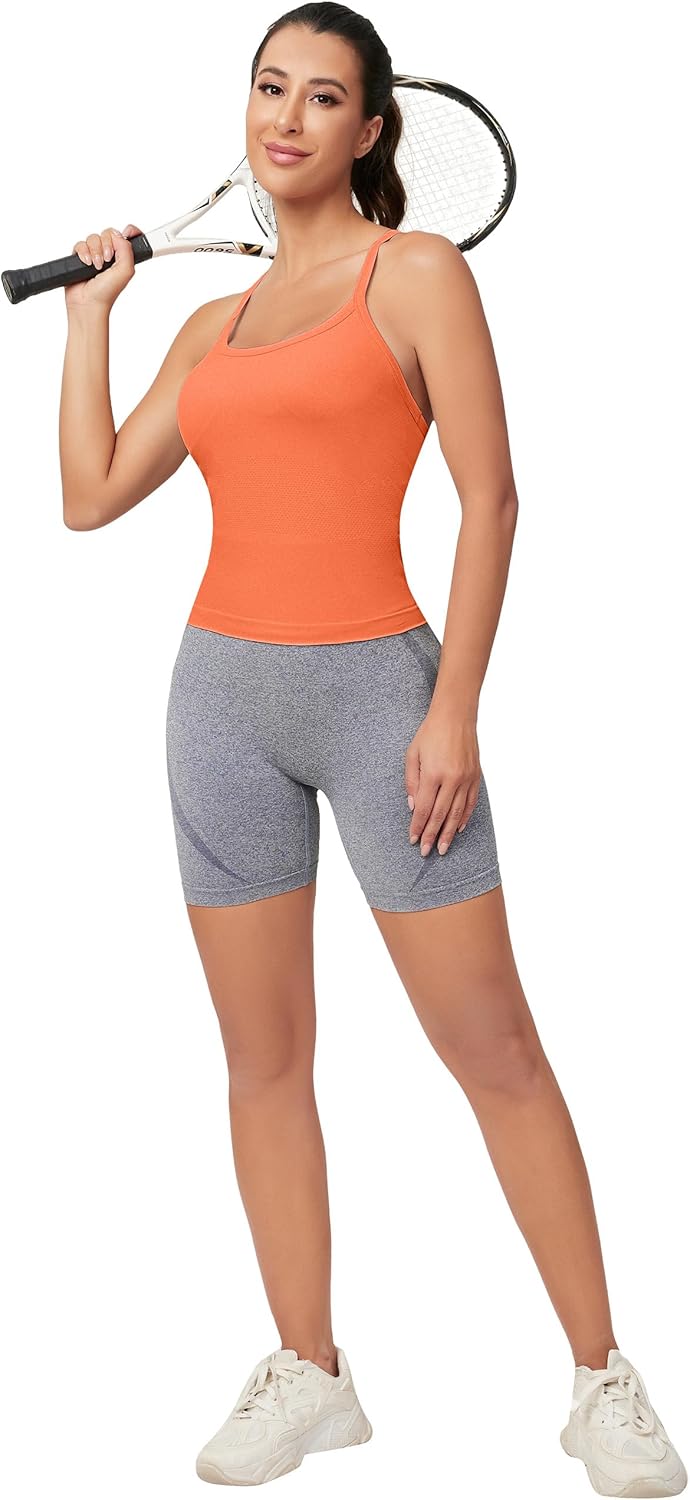 MathCat Workout Tank Tops für Damen mit integriertem BH, ärmellose Gym Tops Nahtlose Racerback Athletic Yoga Shirts