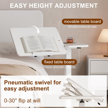 Solid Wood Overbed Bedside Table with Wheels, Tilting Adjustable Hospital Bed Table Over The Bed, Medical Mobile Laptop Stand, Rolling Standing Desk for Hospital and Home Use(Walnut)