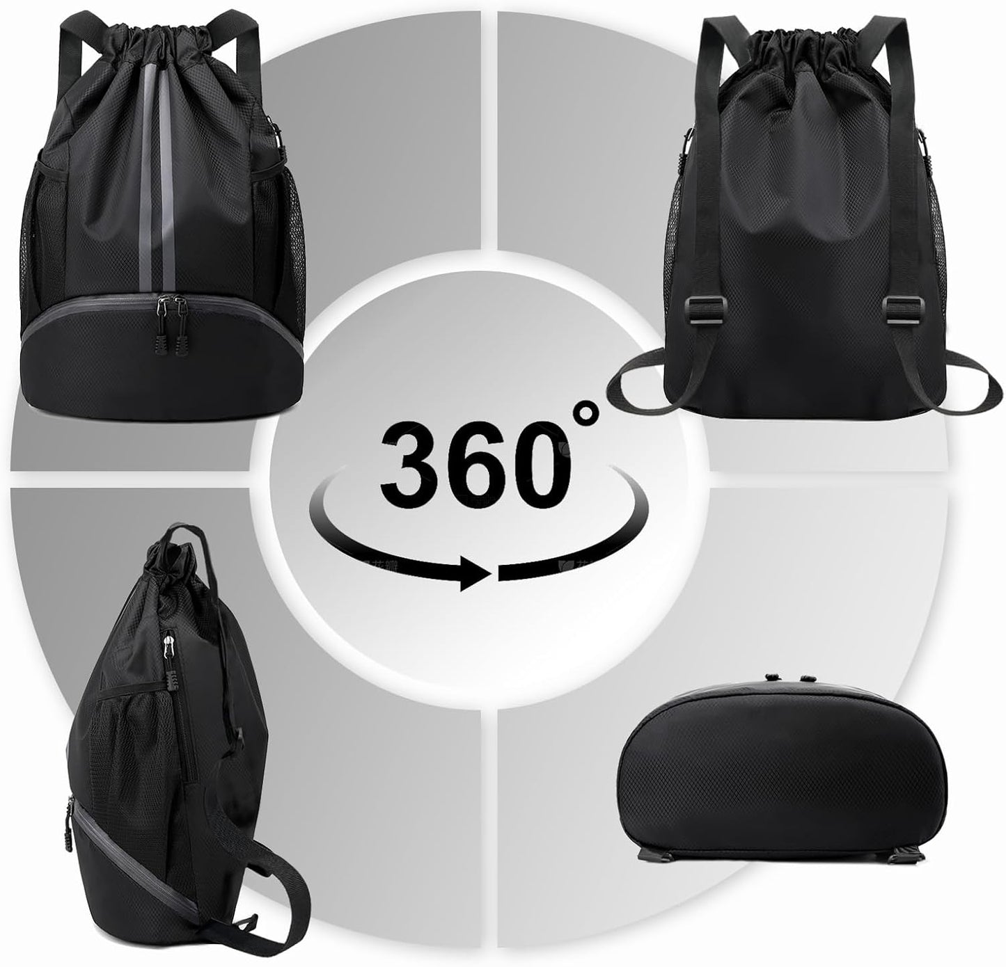 Hoedia Sports-Kordelzugrucksack – Schwimm-Turnbeutel mit Schuhfach und wasserdichter Tasche für Damen und Herren