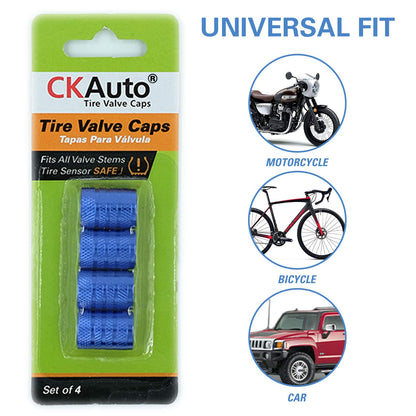 CKAuto Tire Valve Stem Caps, Black, 4 pcs/Pack, Anodized Aluminum Tire Valve Cap Set, Corrosion Resistant, Universal Stem Covers for Cars Trucks Motorcycles SUVs and Bikes