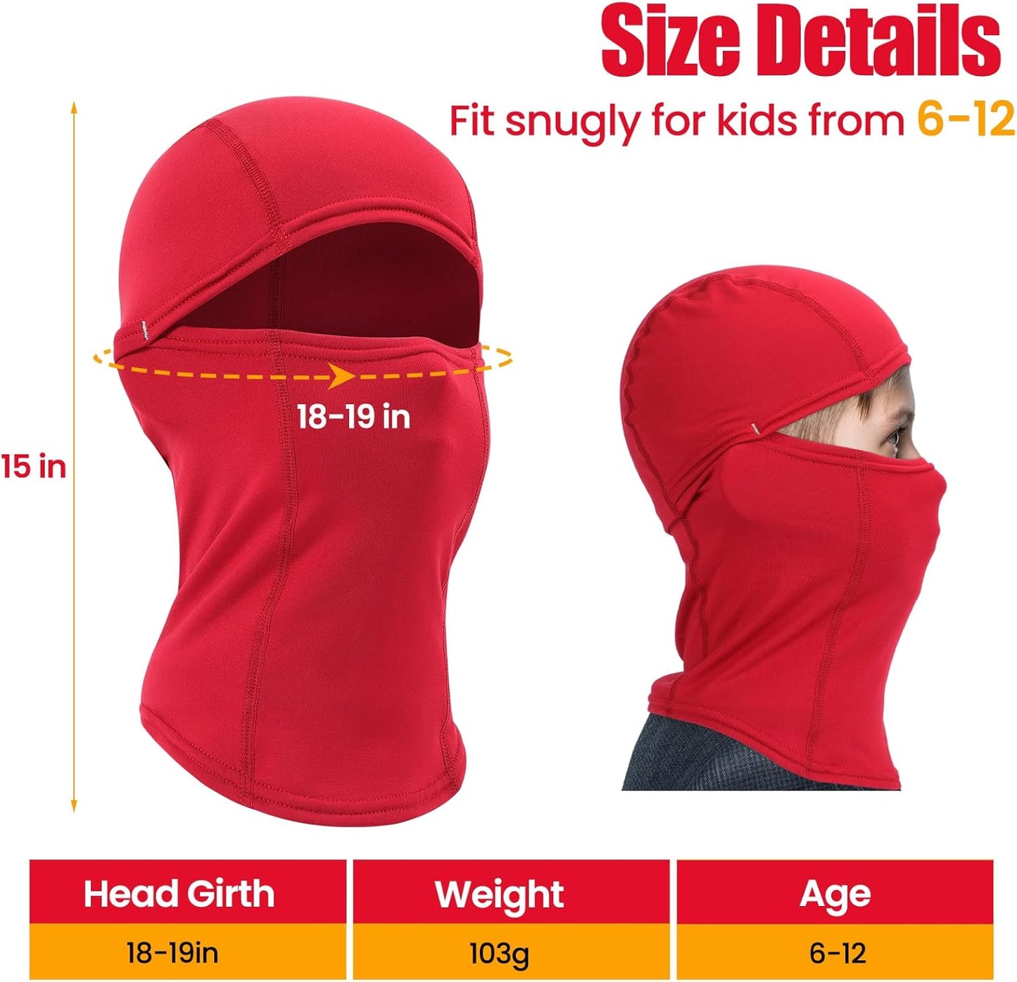 Kinder Sturmhaube Skimaske Kinder Schal Kinder Fleece Nackenwärmer Kälteschutz Gesichtsmaske für Jungen Mädchen Schwarz