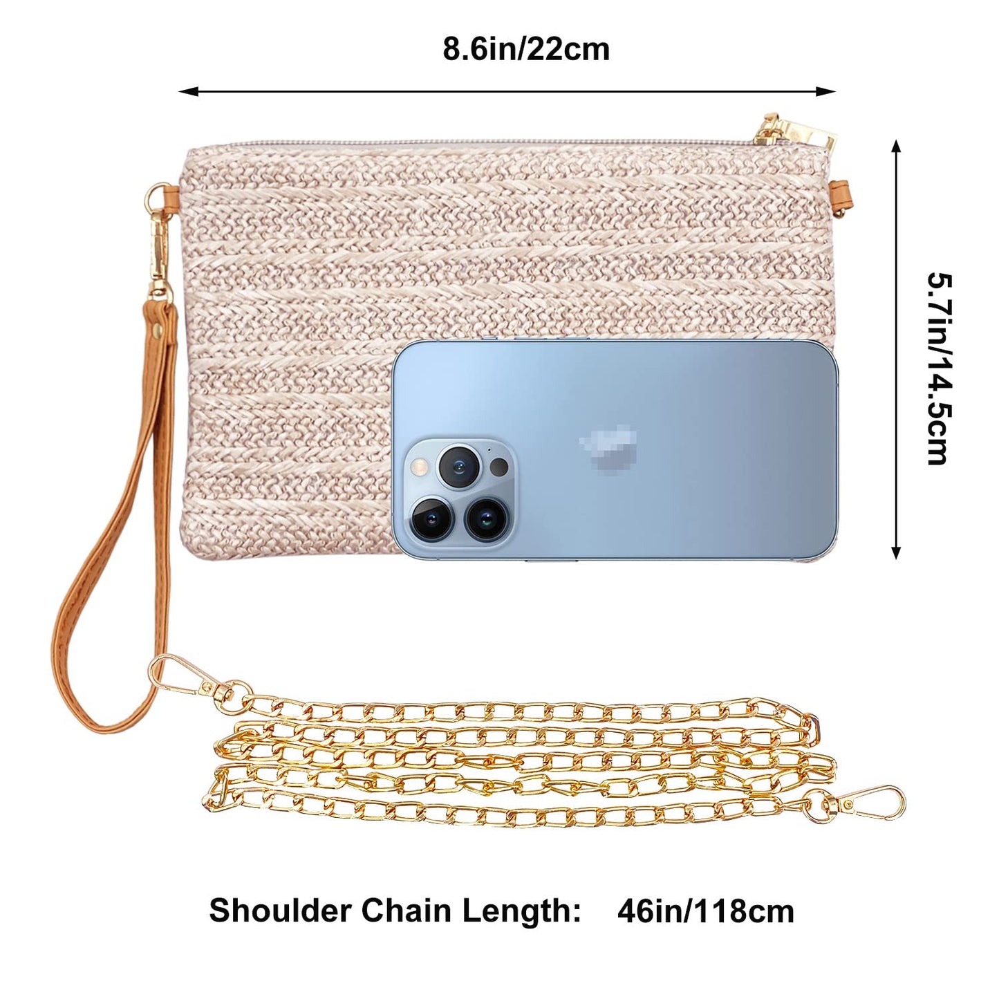 Beurlike Strohkupplung Geldbörsen für Frauen Strand Handgelenktasche Kleine Umhängetasche für Mädchen (Natur)