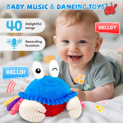 Babyspielzeug 6-12 Monate, Musikalisches Krabbelkrebs Plüschtier - 40 Lieder & Aufnahmefunktion, Tanzendes Laufendes Hüpfendes Bauchzeit Spielzeug, Sensorisches Spielzeug für Kleinkinder 1-3, Geburtstagsgeschenke für Säuglinge