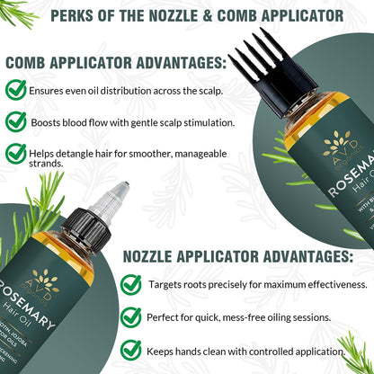 AVD Organics Rosmarinöl für Haarwachstum & Kopfhaut | Mit Biotin angereichert | Haarstärkend, pflegend und voluminös | Mit Jojoba- & Rizinusöl angereichert | GVO-frei 120ml