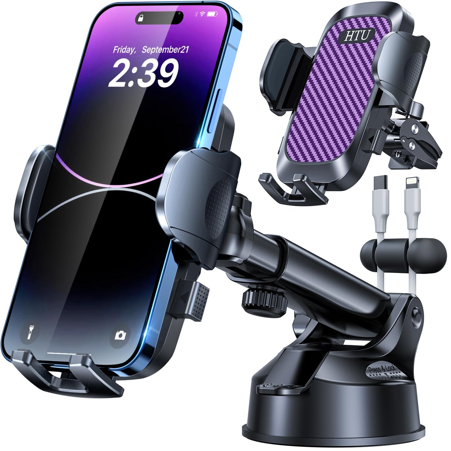 2026 Ultimate Best【True Military-Grade & Safety Cert】Car Phone Holder HTU【Upgraded 360 Rotation & 100+LBS Strongest Suction】5-in-1 Truck Windshield Dashboard Vent Mount Stand for iPhone Android, Black
