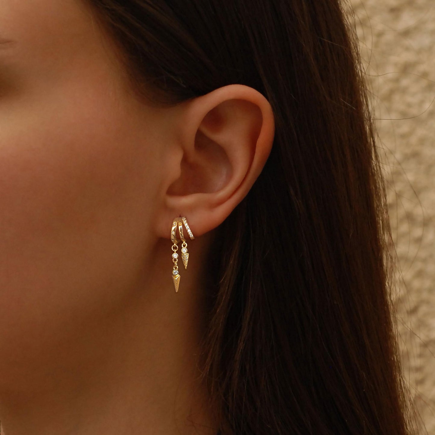 Dangle Earrings for Women,14k Gold Plated Triple Huggie Stud Earrings Cute Statement Chain Earring Dainty Drop Earrings for Women Trendy Gold Plated Jewelry