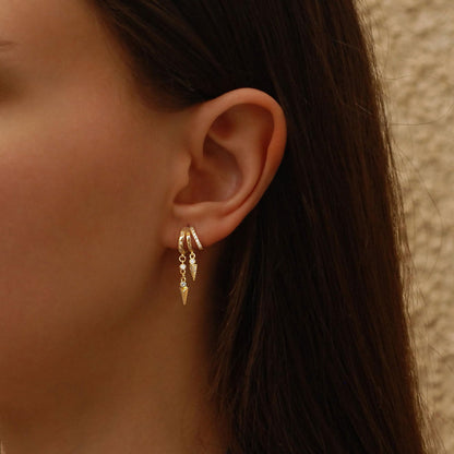 Dangle Earrings for Women,14k Gold Plated Triple Huggie Stud Earrings Cute Statement Chain Earring Dainty Drop Earrings for Women Trendy Gold Plated Jewelry