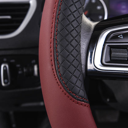 CAR PASS Line Rider Mikrofaser-Leder Sportlicher Lenkradbezug Universal Passend für 95% LKW, SUV, PKW, 36,8-38,1 cm Rutschfest Sicher Bequem Design (Schwarz-Grau)
