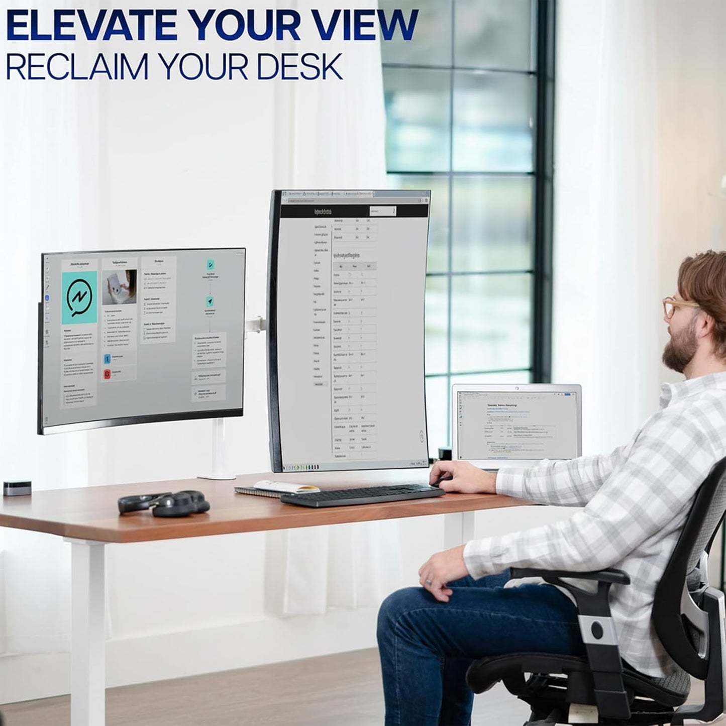 VIVO Dual-Monitor Tischhalterung, für 2 Bildschirme bis zu 30 Zoll und je 10 kg, Hochleistungs-Stahlständer voll verstellbar mit Klemme und Tülle, Schwarz, STAND-V002