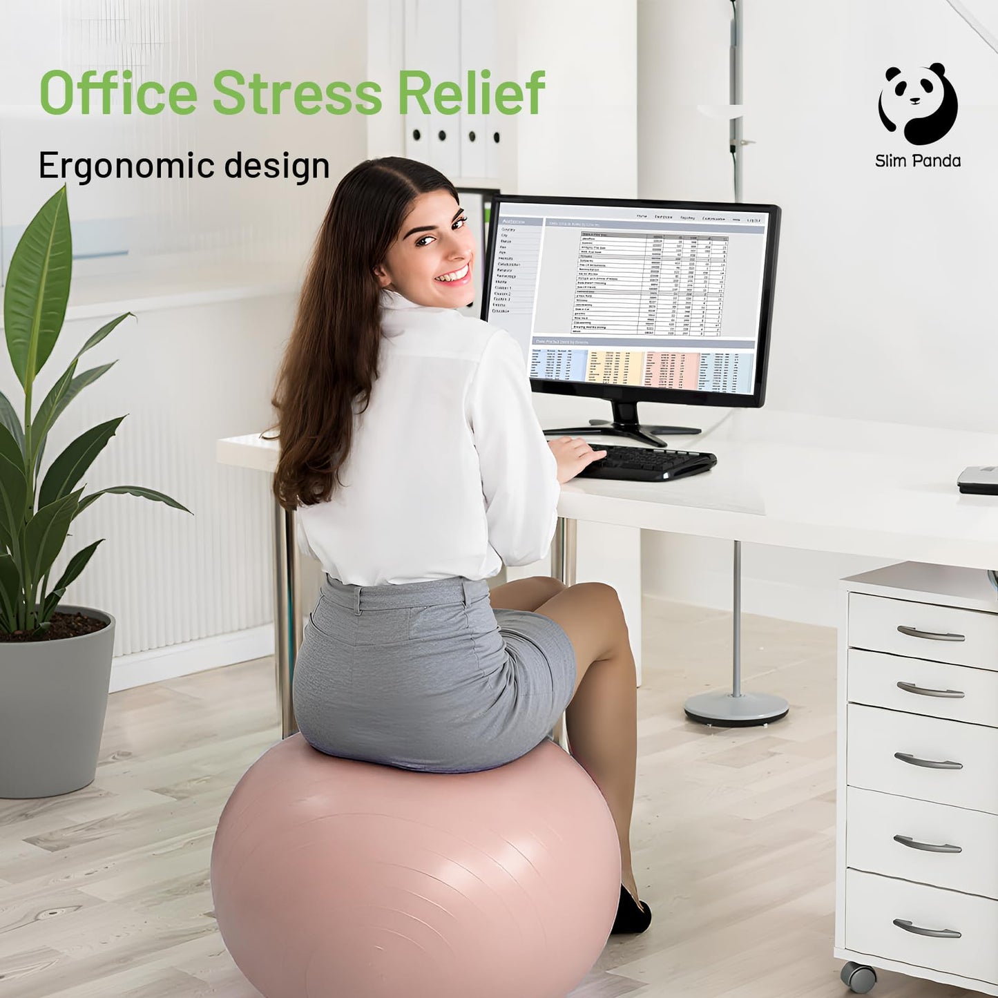 Slim Panda Gymnastikball für Fitness, Balance, Physiotherapie, rutschfester Geburtsball für Schwangerschaft, aufblasbarer Stabilitätsball mit Anleitung für Büro, Fitnessstudio