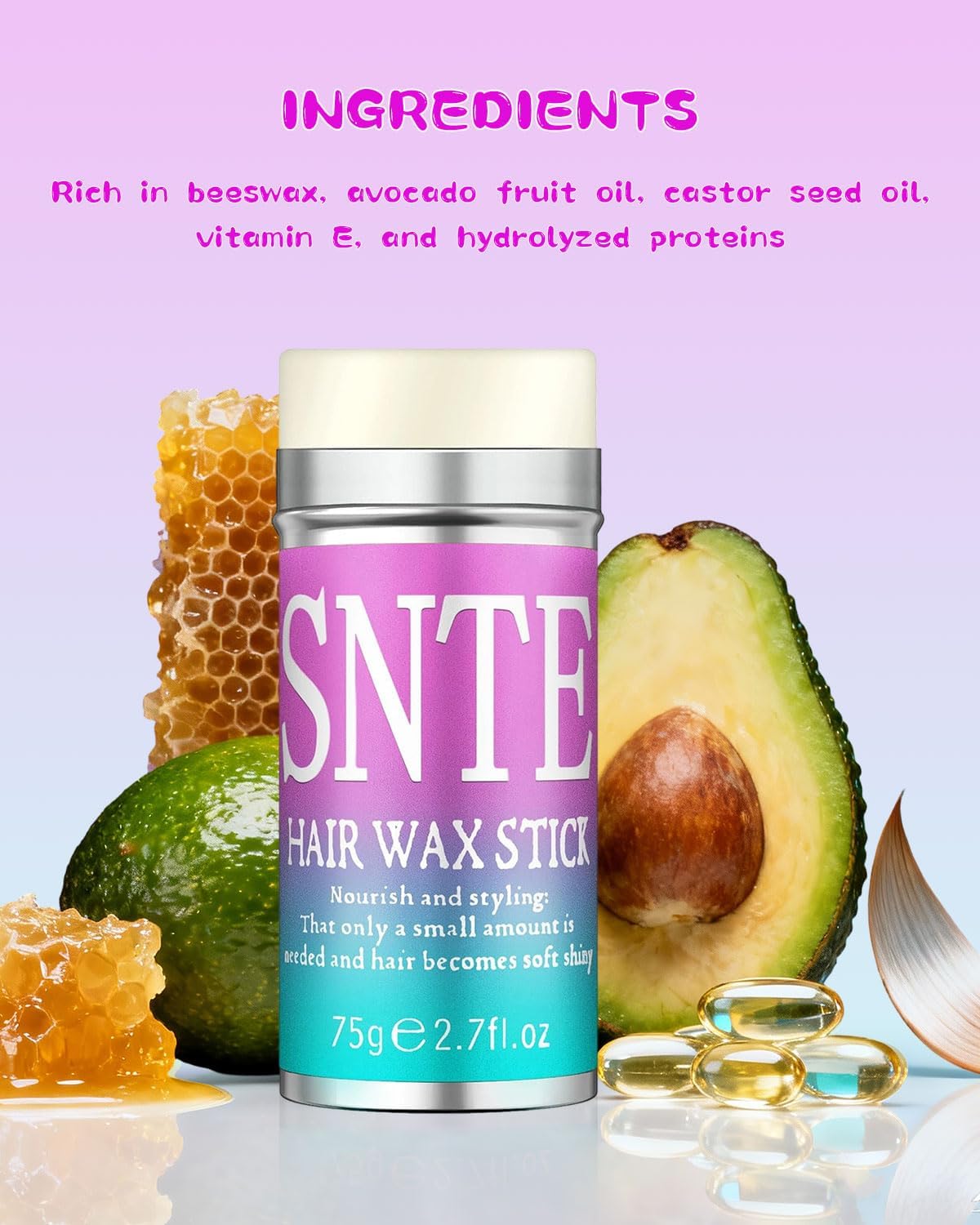 Haarbürste für Sleek-Look, Haarwachs-Stick für glatte abstehende Haare, gegen Frizz, für elegante Pferdeschwänze, Dutts – Gel, Pomade, Balsam-Stick für Frauen – Styling-Accessoires für Mädchen, Kinder