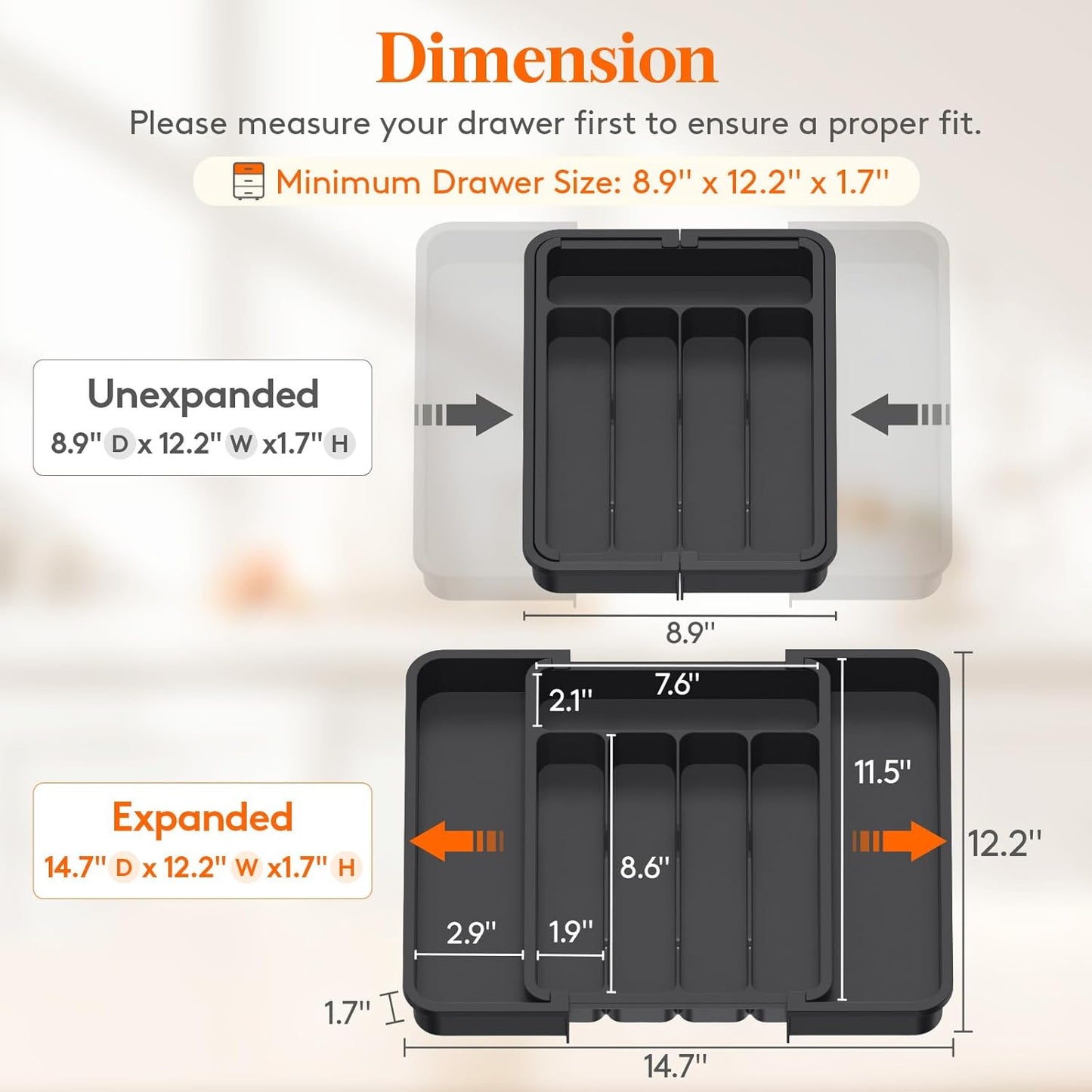 Lifewit Besteck Organizer, erweiterbarer Utensilien Organizer für die Küche, Utensilienhalter, verstellbarer Besteckkasten Schubladen Organizer für Löffel, Messer, Küchen Organizer und Aufbewahrung, Schwarz