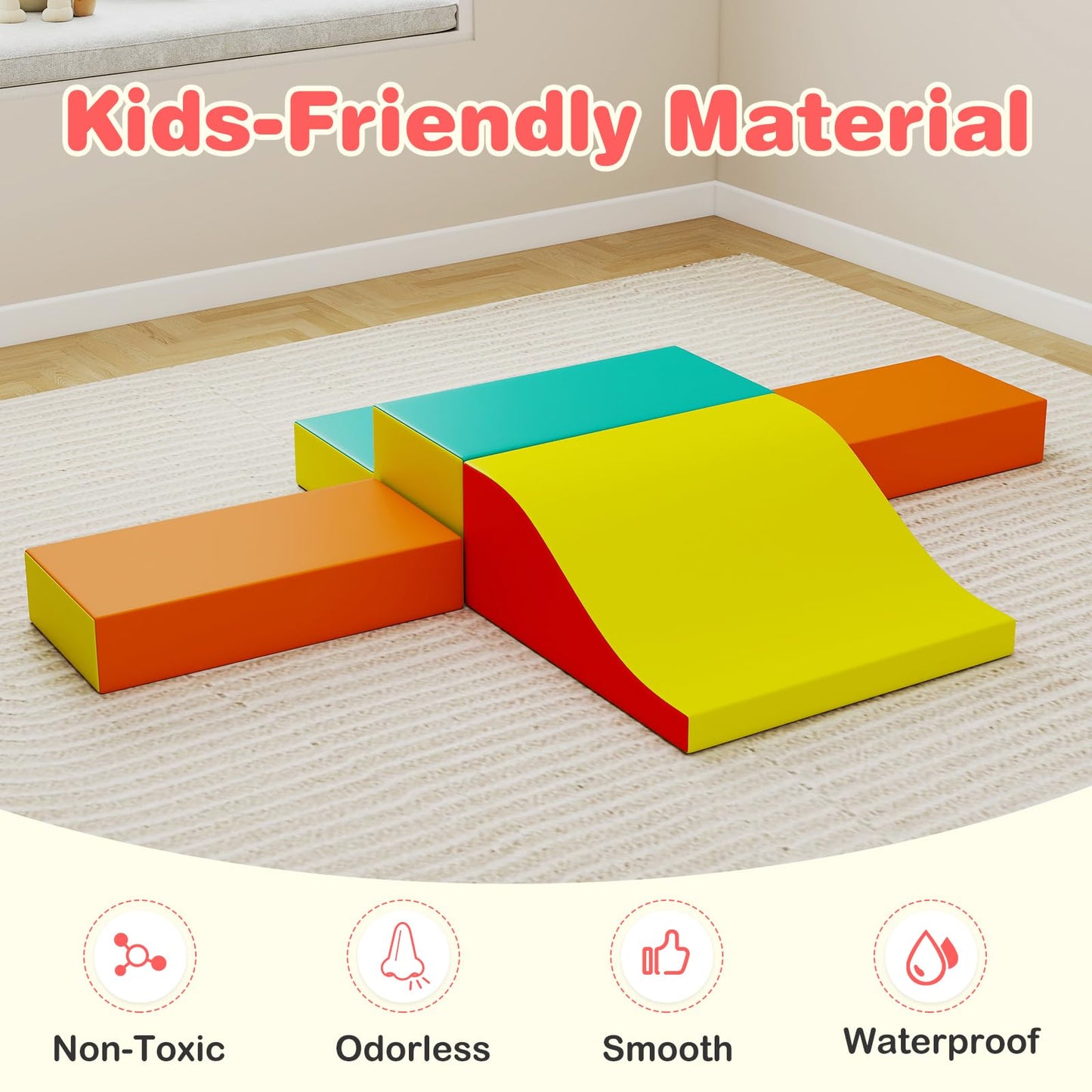 Olakids Toddler Climbing Toys Indoor, 10 Pieces Baby Foam Blocks Soft Play Set with PU Leather, Kids Climb Crawling Activity Gym Playground for 1+ Years (Brown)