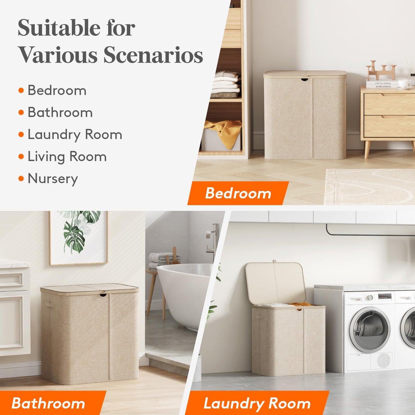 Lifewit 105L Large Laundry Basket with Lid, Laundry Hamper with Plastic Handles and Removable Bag, Foldable Tall Dirty Clothes Hampers for Laundry for Laundry Room, Bedroom, Bathroom, Dorm, Beige