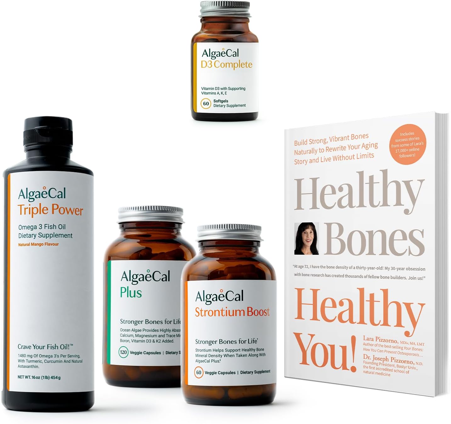 ALGAECAL Powerhouse Bundle - D3 Complete (1000 IU) + K2, Vitamin E, Vitamin A & Bone Builder Pack for Increased Bone Density & Omega 3 Fish Oil 1200mg EPA DHA & Osteoporosis Book