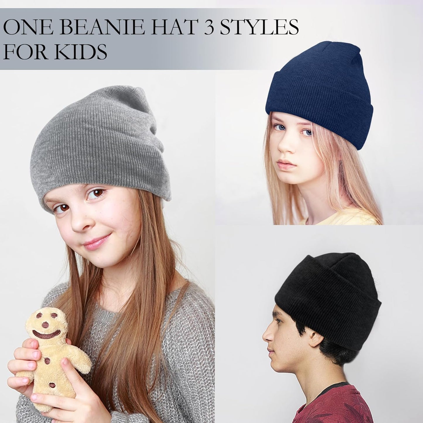 MENOLY Kinder Wintermütze, 4er Pack Winter-Beanies Stretch-Mütze Strickmütze Beanie Mütze für Mädchen Jungen
