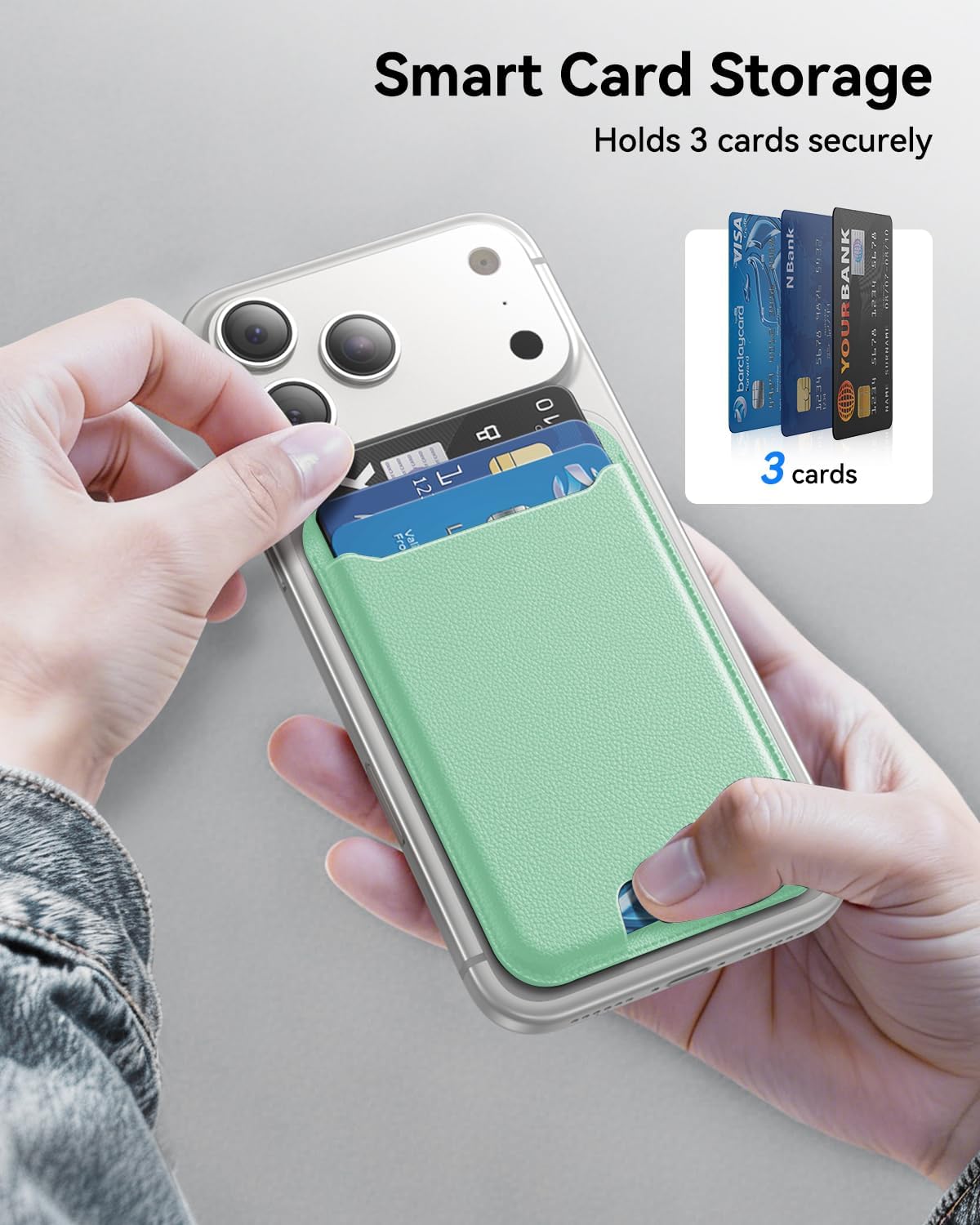 für MagSafe Wallet, 3 Kartenfächer, magnetische schlanke Handy-Geldbörse für iPhone 17/16/15/14/13/12 Pro Max Plus Air Serie, RFID-blockierendes veganes Leder, Schwarz