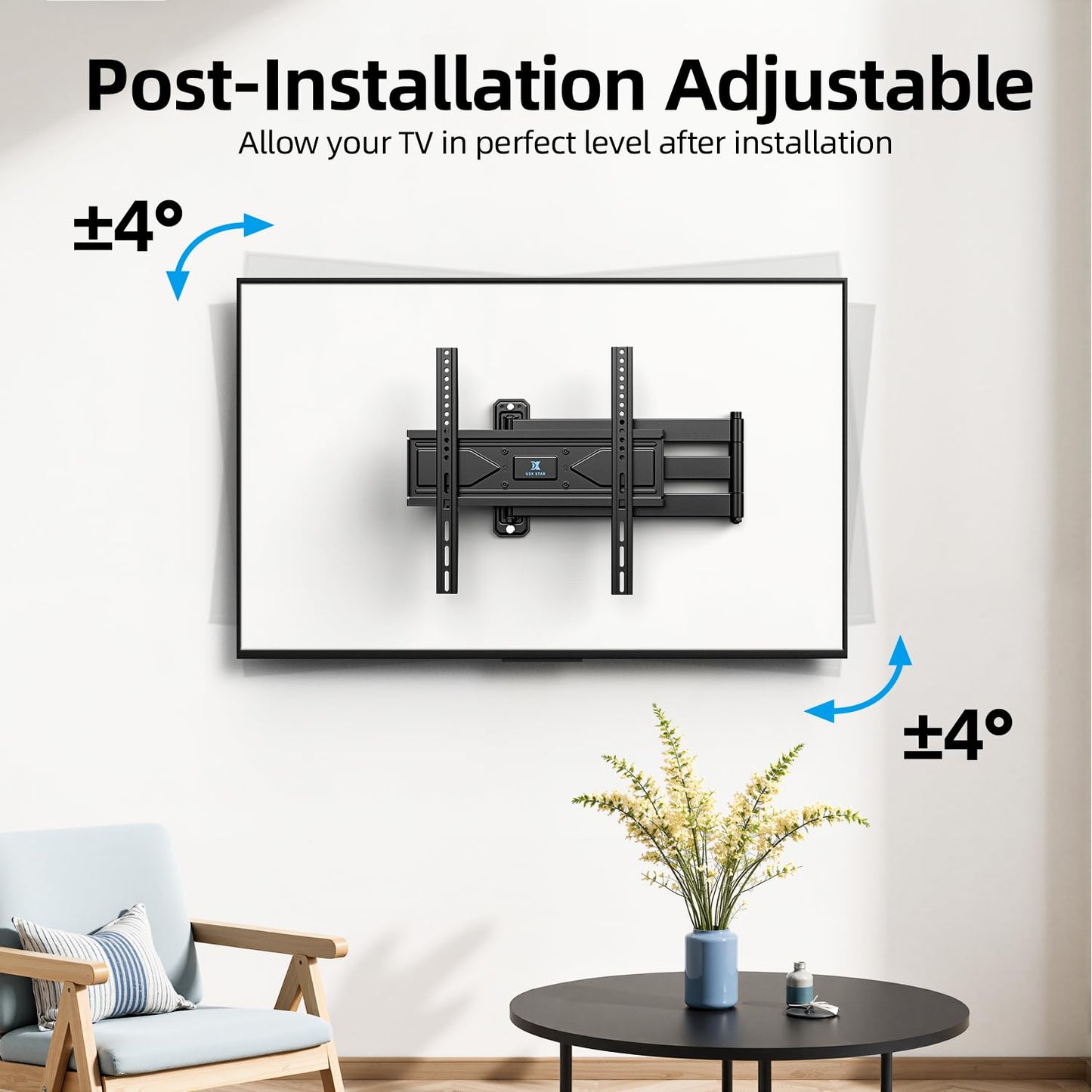 USX STAR Corner TV Wall Mount Long Arm TV Mount Bracket for 37-84 Inch TVs, Full Motion TVs Wall Mounts with 32” Articulating Arms Extension & Tilt & Swivel, Max VESA 600x400mm, Holds up to 100 lbs