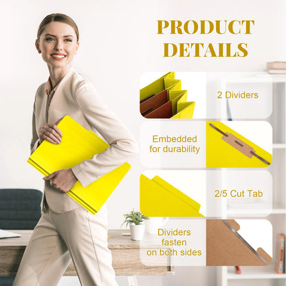Skyygemm 24 Pcs Classification Folders Letter Size Bulk - 2 Dividers Pressboard File Folder with 3. 5 Inch Expansion, 2 Prongs Fastener, Heavy Duty Office File Organizer for Teacher Medical (Yellow)
