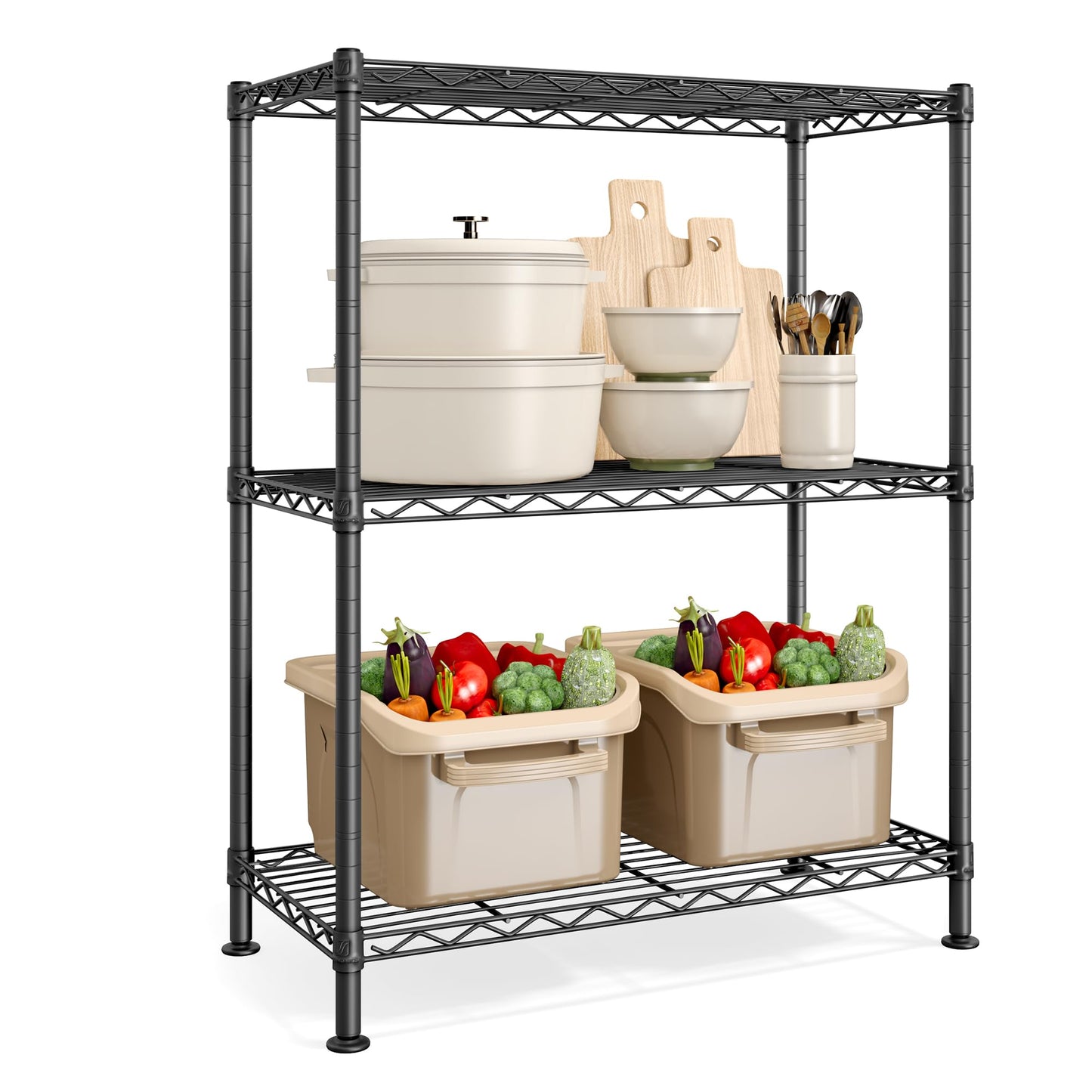 SONGMICS Storage Shelf, Small Metal Wire Shelving Unit, Adjustable Shelves, for Small Spaces, Garage, Bedroom, Living Room, Kitchen, Pantry, 5 Tier, 11.8 x 11.8 x 47.6 Inches, Ink Black ULGR123BH01