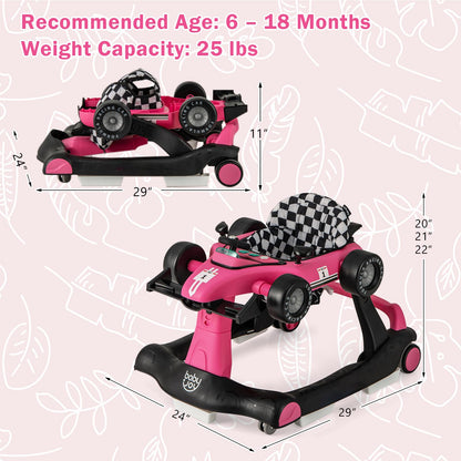 BABY JOY 4-in-1 Baby Walker, Foldable Activity Walker with Adjustable Height & Speed, Music, Lights, Anti-Rollover, Toddler Push Walker, Baby Walker with Wheels for Boys Girls 6-18 Months (Pink)
