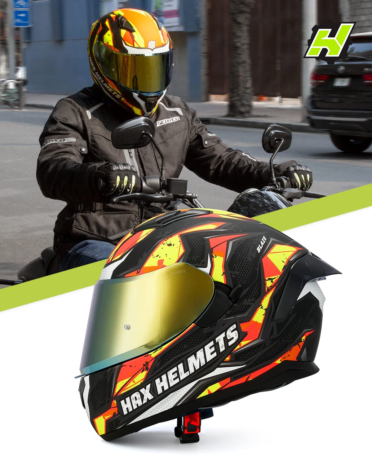 HAX Obsidian Full Face Dual Visor Adult Motorcycle Helmet for Motorbike Street Bike with Pinlock Ready DOT Approved Matte Black Gold L