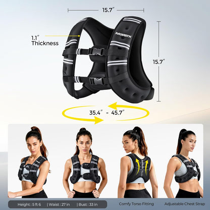PACEARTH Gewichtsweste, 2,7 kg/4,5 kg/5,4 kg/7,2 kg/11,3 kg/13,6 kg Gewichtsweste mit reflektierendem Streifen, verstellbare Gewichtsweste für Männer und Frauen Training, Krafttraining, Laufen, Gehen, Joggen