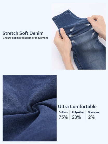 Chasehot Pull-On Skinny Jeans für Damen, dehnbare High-Waist Leggings, trendige Bauchkontrolle, Denim-Jeggings mit Taschen, Dark Wash-L