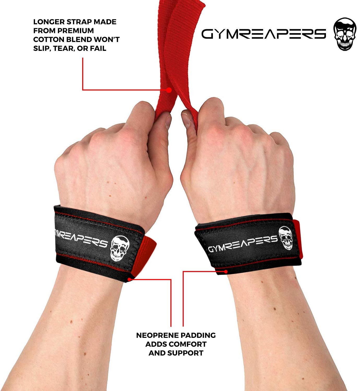 Gymreapers Hebe-Handgelenkbandagen für Gewichtheben, Bodybuilding, Powerlifting, Krafttraining und Kreuzheben – gepolstertes Neopren mit 45,7 cm Baumwolle