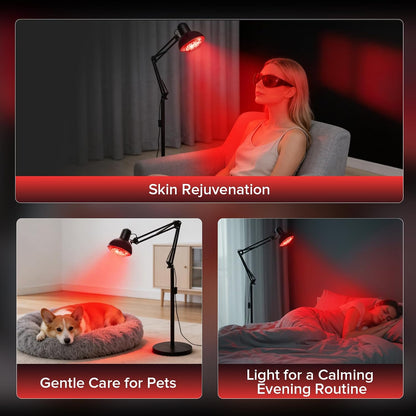 SANSI 25W 670nm Red Light Bulb for Sleep Therapy, Zero Blue Light for Melatonin Promoting Natural Sleep Aid + 32W 660nm 850nm Red Light Therapy for Body Face with Adjustable Stand