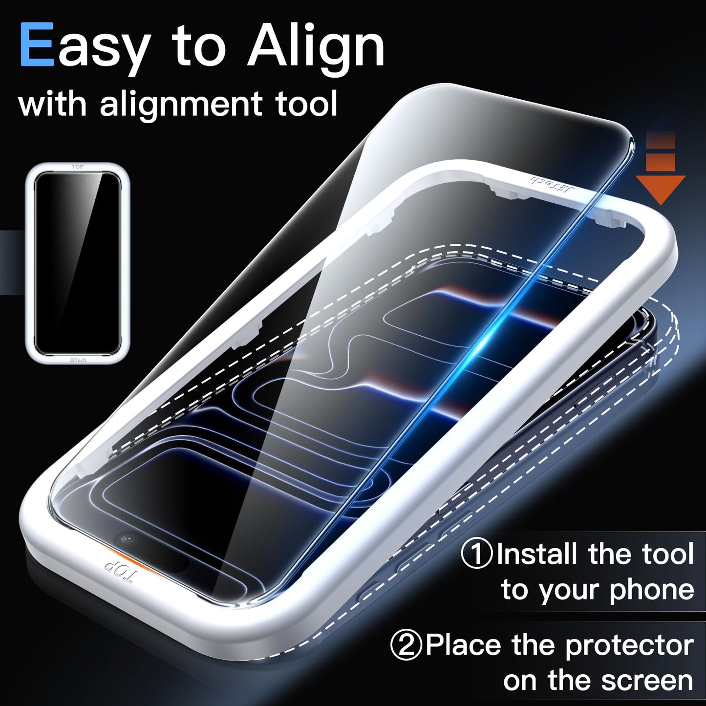 JETech Displayschutzfolie für iPhone 16 6,1 Zoll, gehärtetes Glas mit einfachem Installationstool, Case-Friendly, HD Klar, 3 Stück